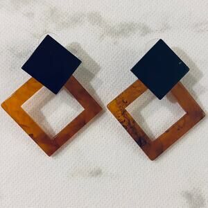 Black and Tortoise Shell Acrylic Drop Earrings